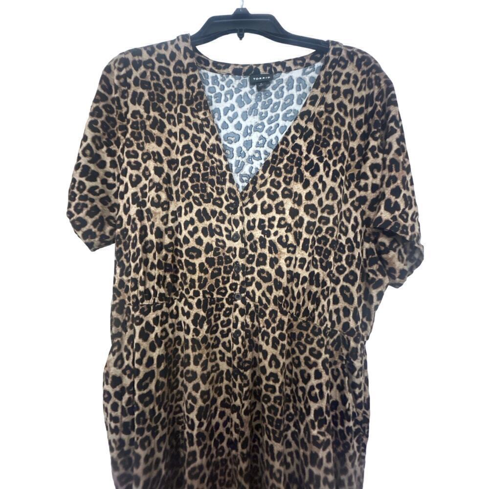 Torrid Challis Leopard Print V Neck Button Front … - image 7